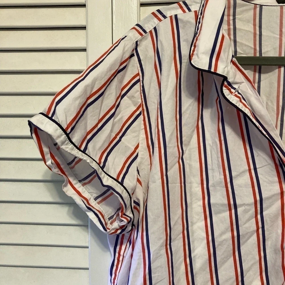 J. Crew Blue And White Striped Pajama Button Down Shirt Size XXL